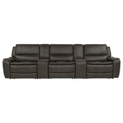 Marcell Grey 5-Piece 3-Seat Power Home Theater Seating With Dual Consoles - Ornate Home