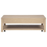 Marcelo Light Elm Wood Coffee Table with 2 Drawers and Shelf - Ornate Home