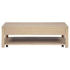 Marcelo Light Elm Wood Coffee Table with 2 Drawers and Shelf - Ornate Home