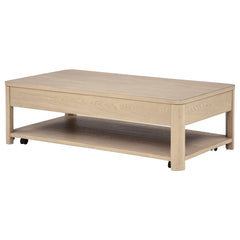Marcelo Light Elm Wood Coffee Table with 2 Drawers and Shelf - Ornate Home
