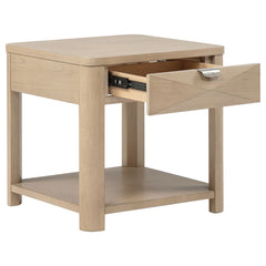 Marcelo Light Elm Wood End Table with Drawer and Shelf - Ornate Home