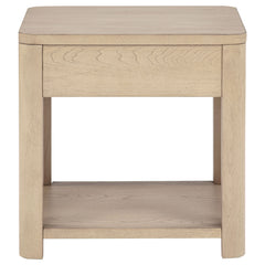 Marcelo Light Elm Wood End Table with Drawer and Shelf - Ornate Home