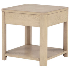 Marcelo Light Elm Wood End Table with Drawer and Shelf - Ornate Home