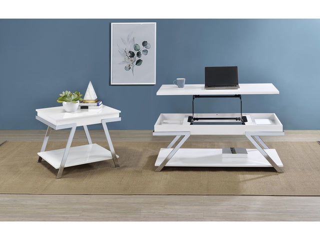 Marcia White High Gloss 2-piece Coffee and End Table Set - Ornate Home