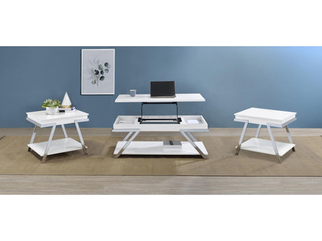 Marcia White High Gloss 3-piece Coffee and End Table Set - Ornate Home