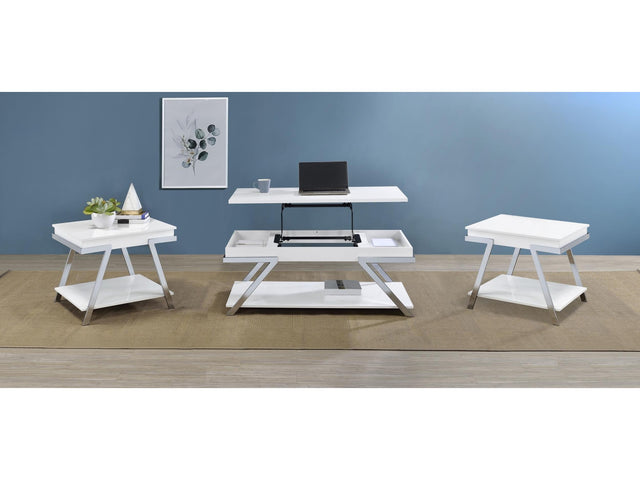 Marcia White High Gloss 3-piece Coffee and End Table Set - Ornate Home