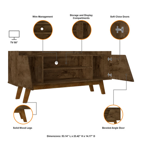 Marcus 53.14 TV Stand in Rustic Brown - Ornate Home