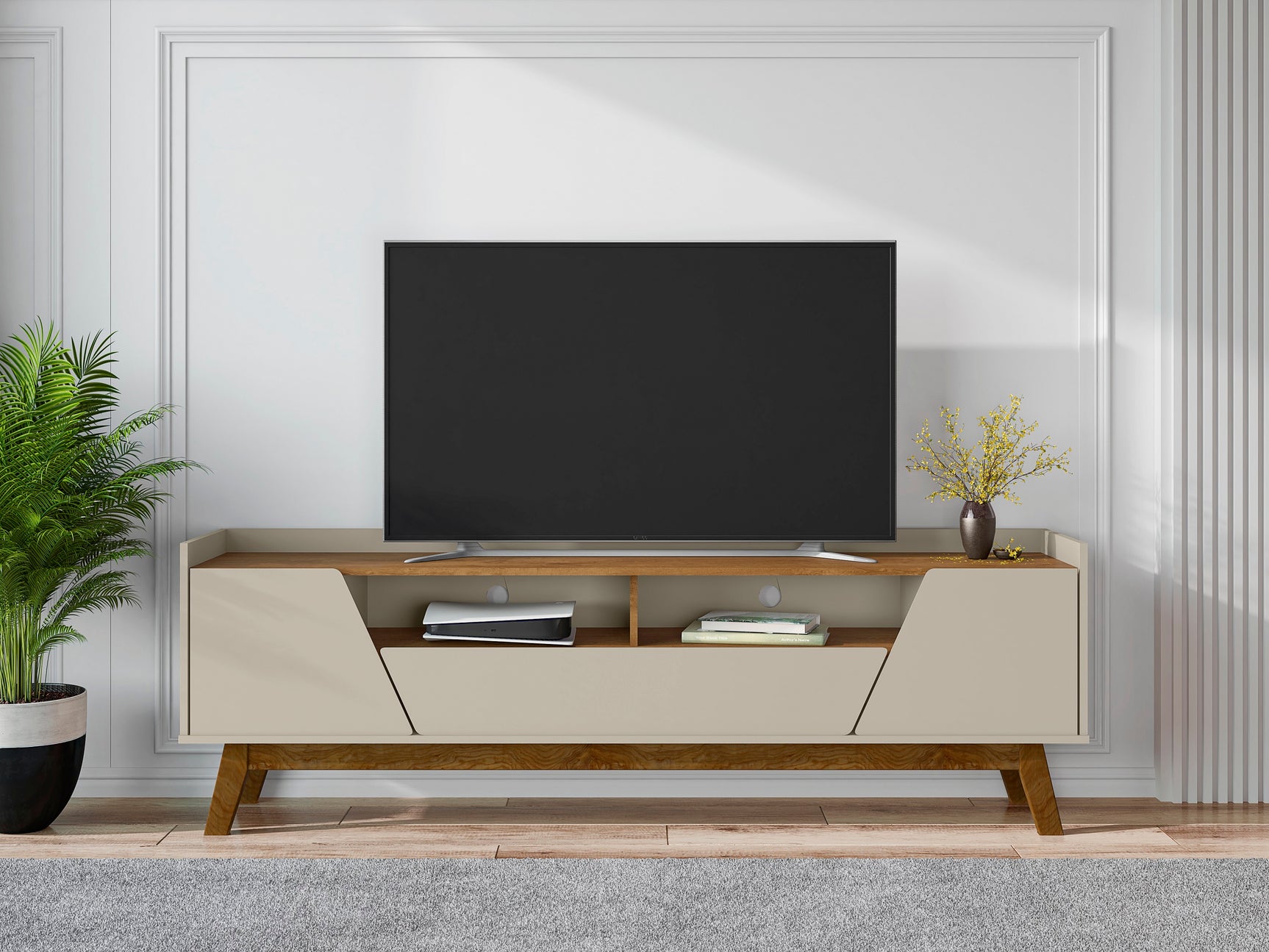 Marcus 70.86 TV Stand in Greige and Nature - Ornate Home
