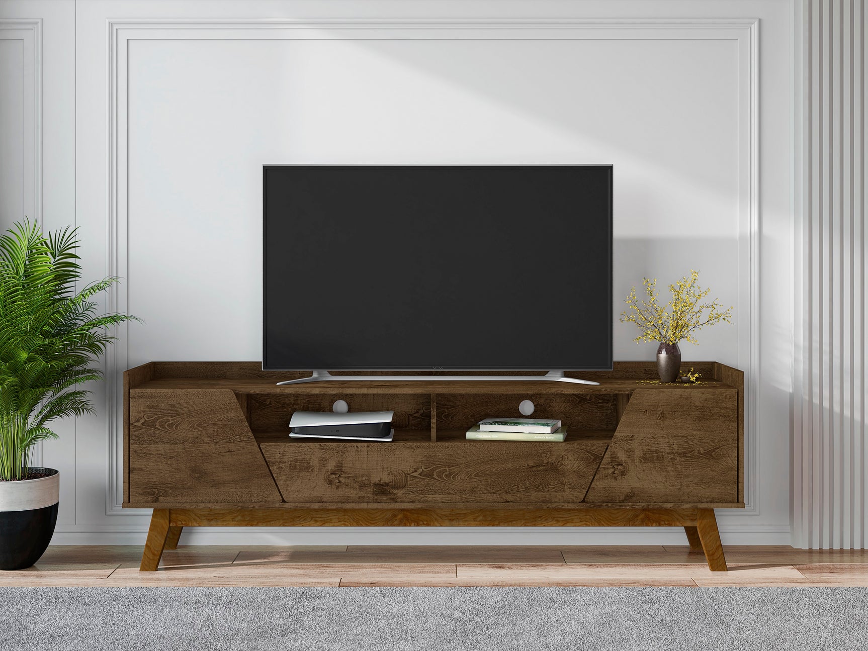 Marcus 70.86 TV Stand in Rustic Brown - Ornate Home