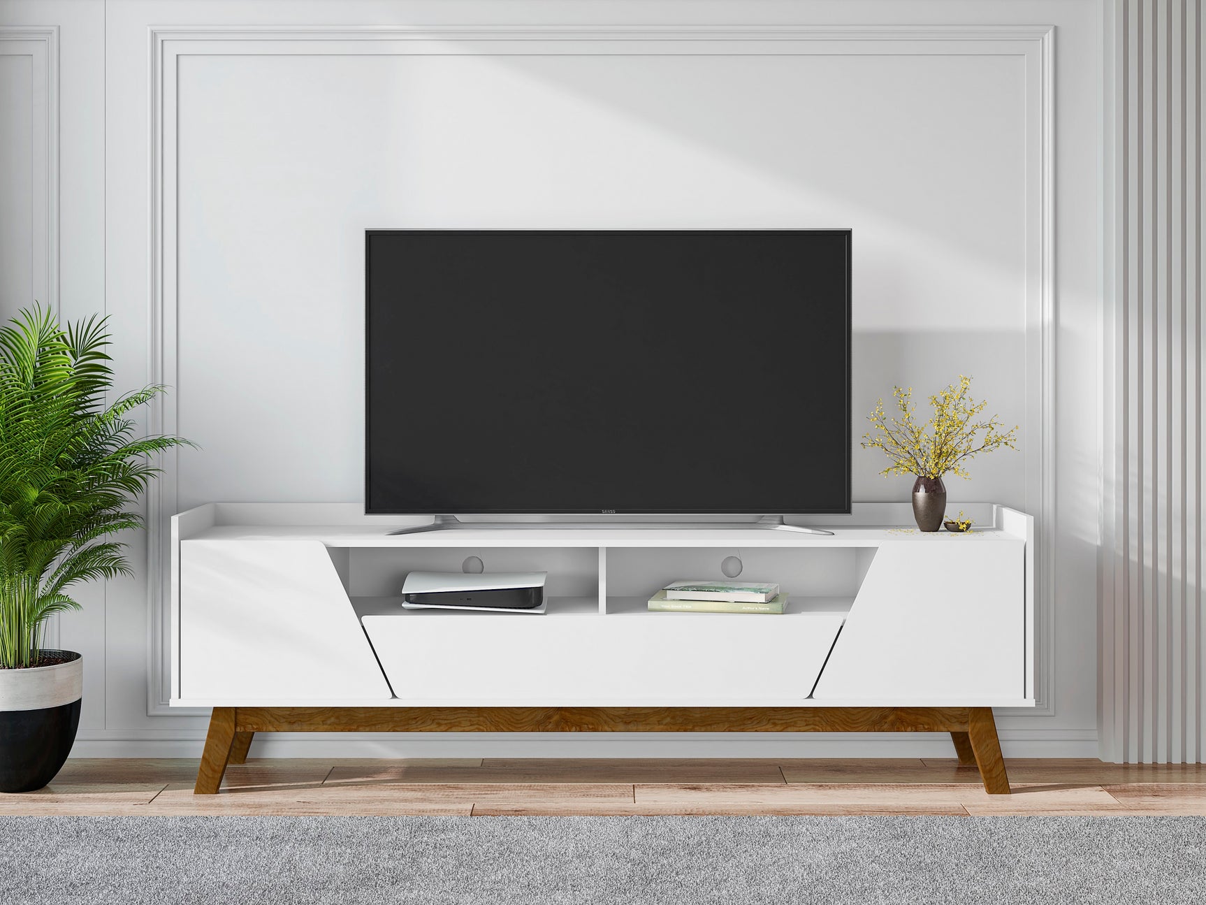 Marcus 70.86 TV Stand in White - Ornate Home