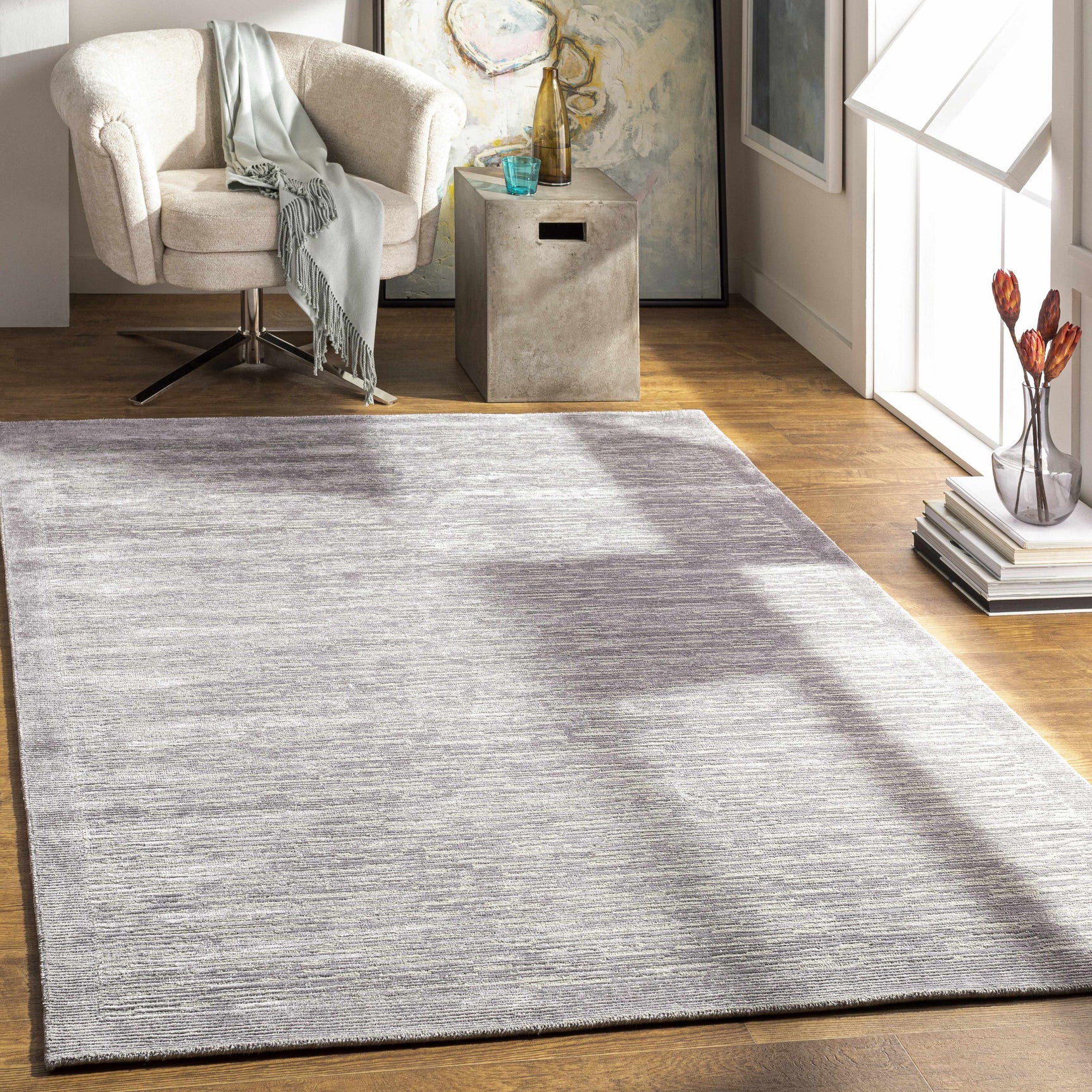 Mardi Silver Premium Wool&Silk Area Rug - Clearance - Ornate Home