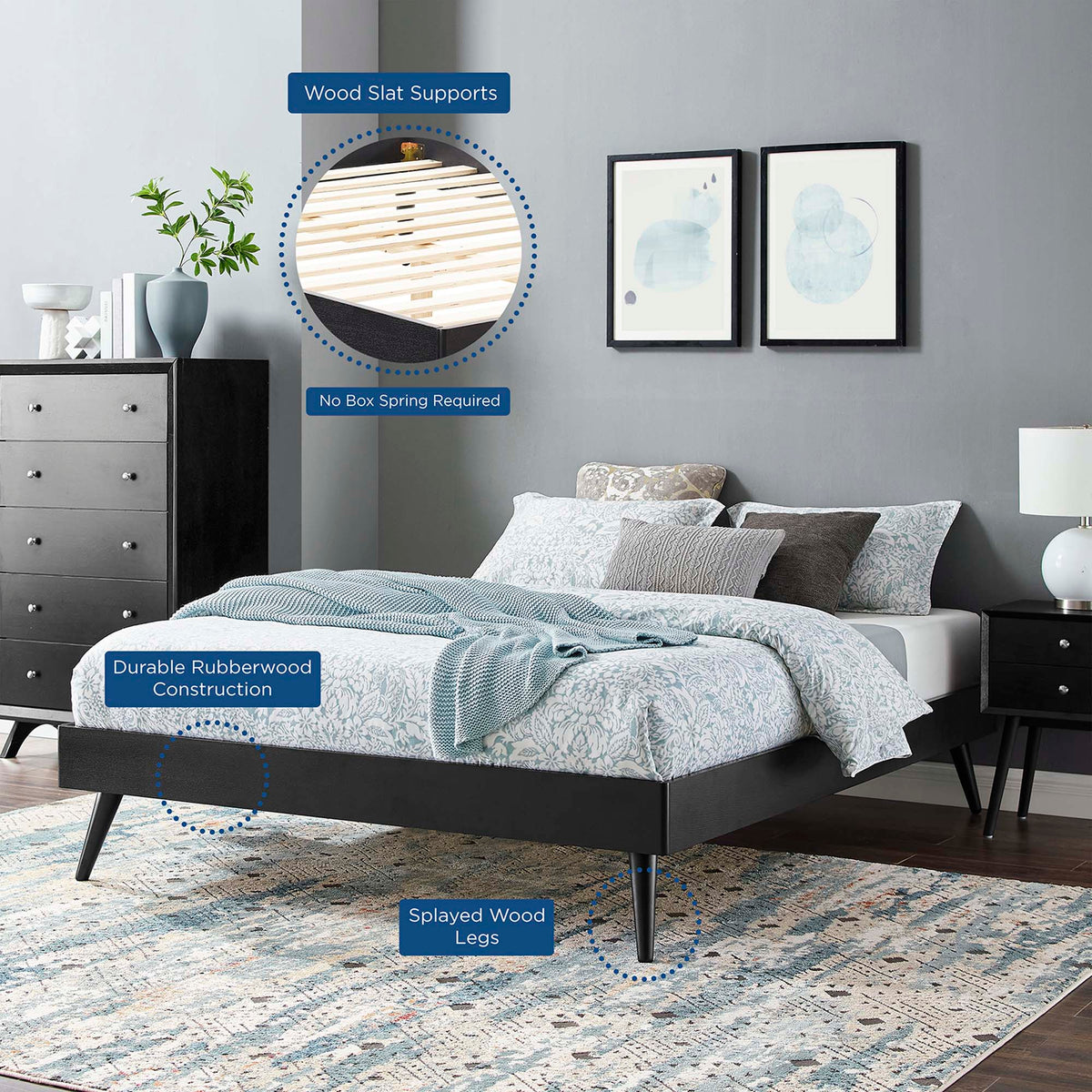Margo Black Wood Queen Platform Bed Frame - Ornate Home