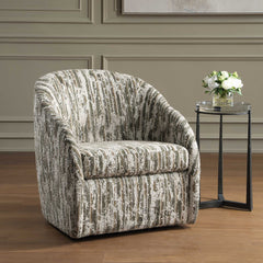 Mari Green/White Boucle Swivel Chair - Ornate Home