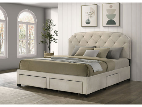 Marianna Cream 4-drawer Upholstered Eastern King Storage Bed - Ornate Home