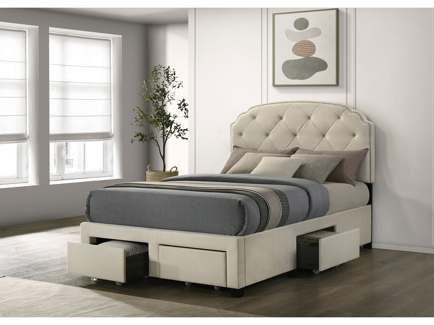 Marianna Cream 4-drawer Upholstered Full Storage Bed - Ornate Home