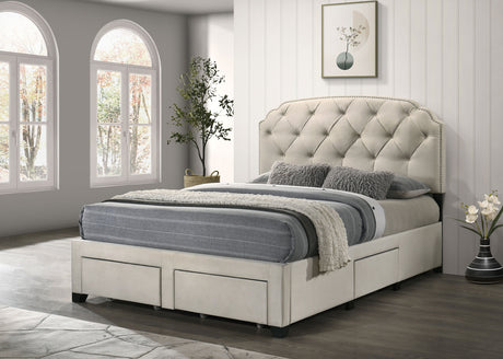 Marianna Cream 4-drawer Upholstered Queen Storage Bed - Ornate Home