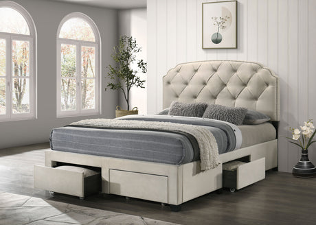 Marianna Cream 4-drawer Upholstered Queen Storage Bed - Ornate Home