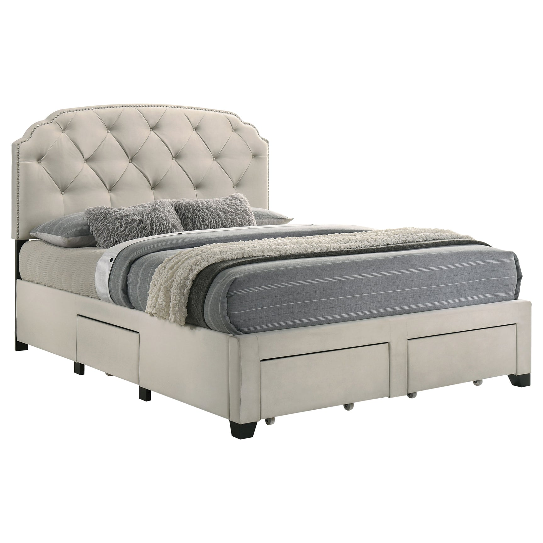 Marianna Cream 4-drawer Upholstered Queen Storage Bed - Ornate Home