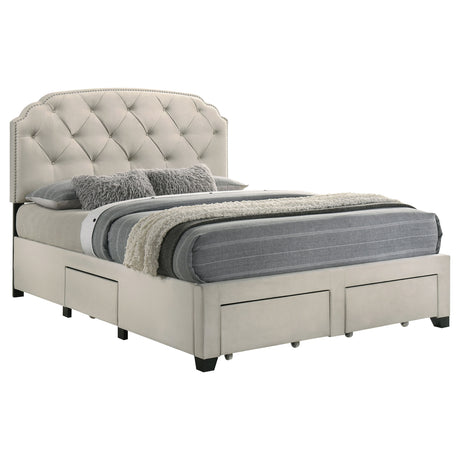 Marianna Cream 4-drawer Upholstered Queen Storage Bed - Ornate Home