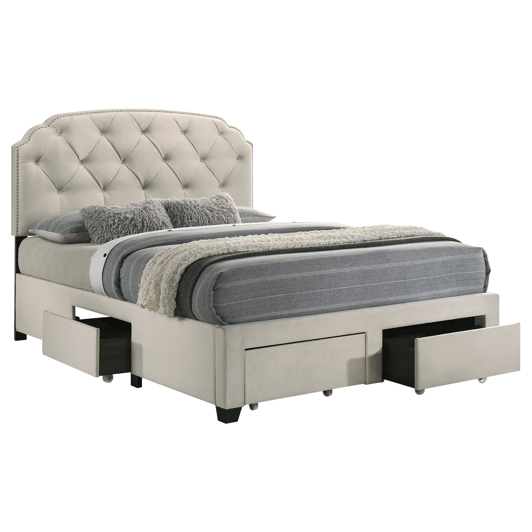 Marianna Cream 4-drawer Upholstered Queen Storage Bed - Ornate Home