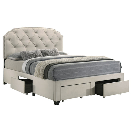 Marianna Cream 4-drawer Upholstered Queen Storage Bed - Ornate Home