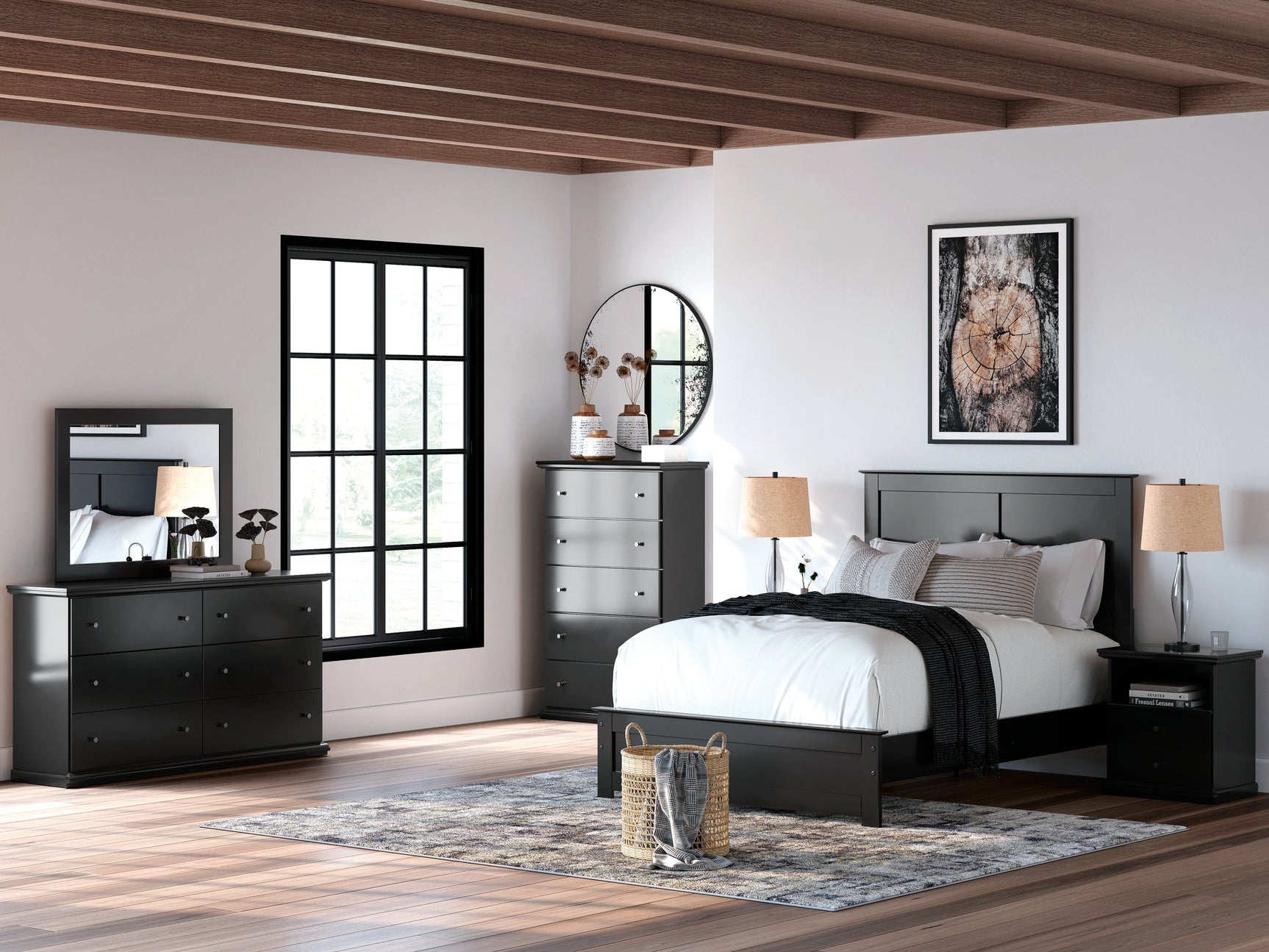 Ashley Furniture Maribel Black Full Panel Bed, Dresser, Mirror, Chest and Nightstand (Online Special Price)