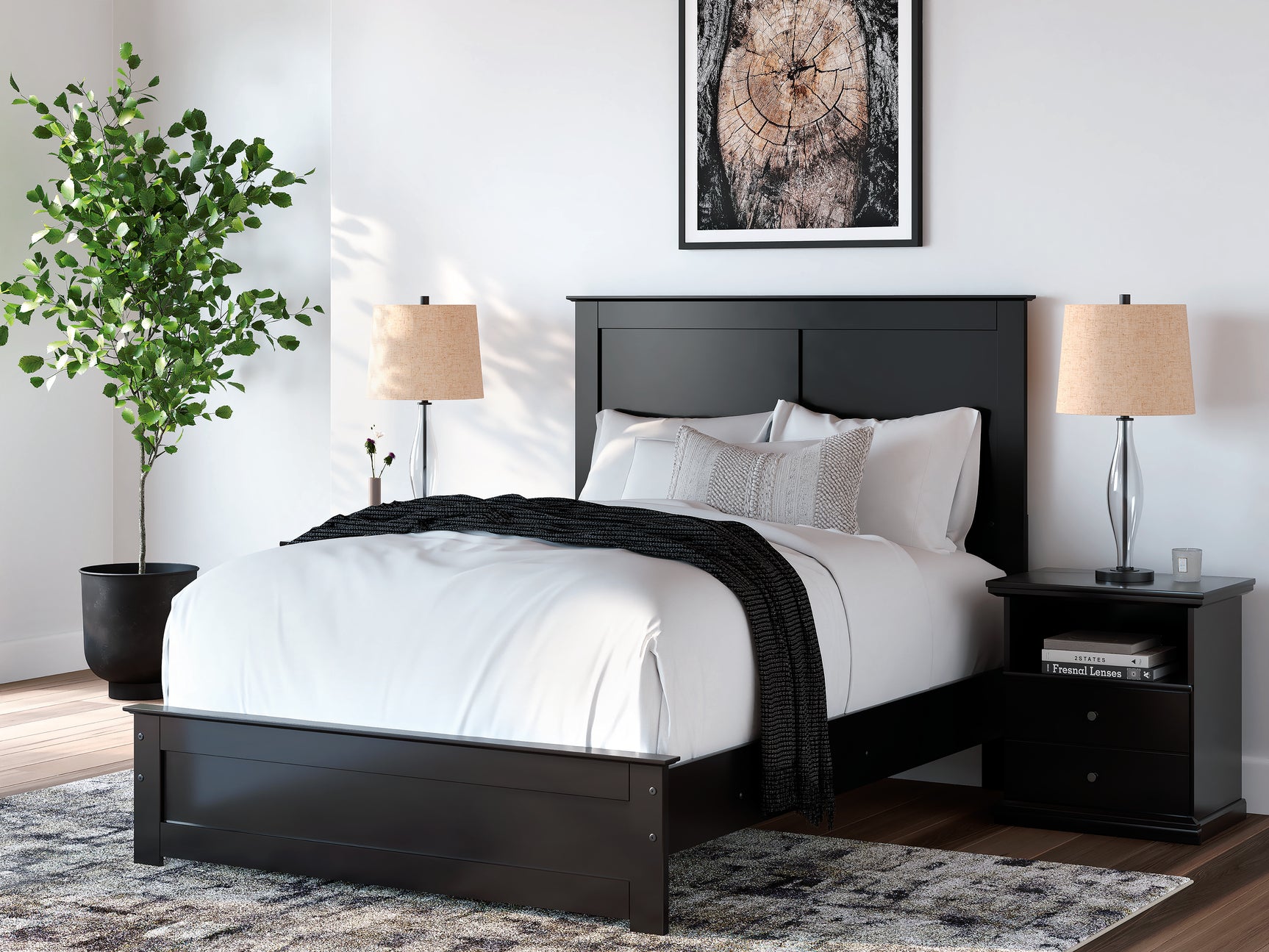 Maribel Black Full Panel Bed, Chest and Nightstand - Ornate Home