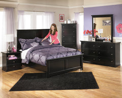 Maribel Black Full Panel Bed, Dresser, Mirror and 2 Nightstands - Ornate Home