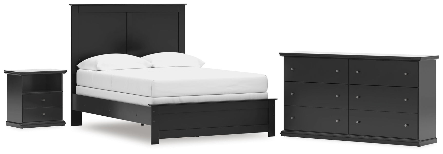 Maribel Black Full Panel Bed, Dresser and Nightstand - Ornate Home