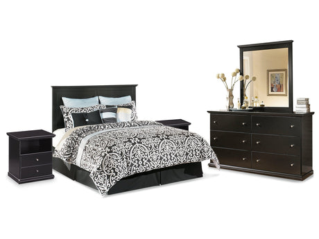 Maribel Black King/Cal King Panel Headboard, Dresser, Mirror and 2 Nightstands - Ornate Home