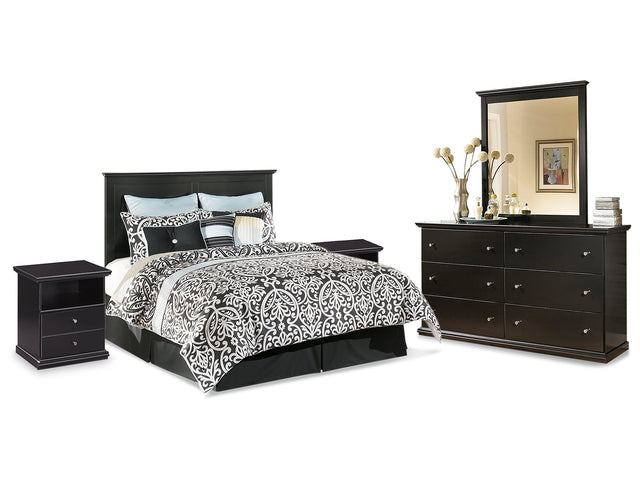 Maribel Black King/Cal King Panel Headboard, Dresser, Mirror and 2 Nightstands - Ornate Home
