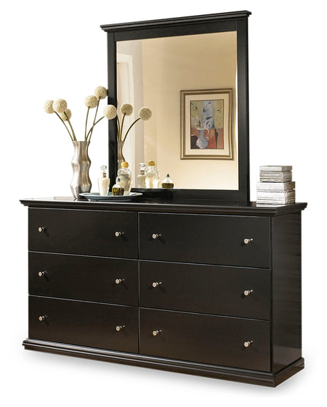 Maribel Black King/Cal King Panel Headboard, Dresser, Mirror and 2 Nightstands - Ornate Home