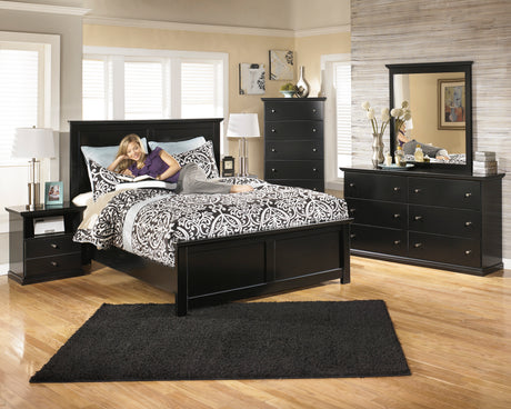 Maribel Black Queen Panel Bed, Chest and Nightstand - Ornate Home
