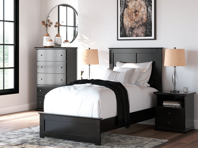 Maribel Black Twin Panel Bed, Chest and Nightstand - Ornate Home