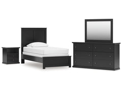 Maribel Black Twin Panel Bed, Dresser, Mirror and Nightstand - Ornate Home