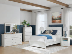 Bostwick Shoals White Full Panel Bed, Dresser, Mirror, Chest, and Nightstand - Ornate Home