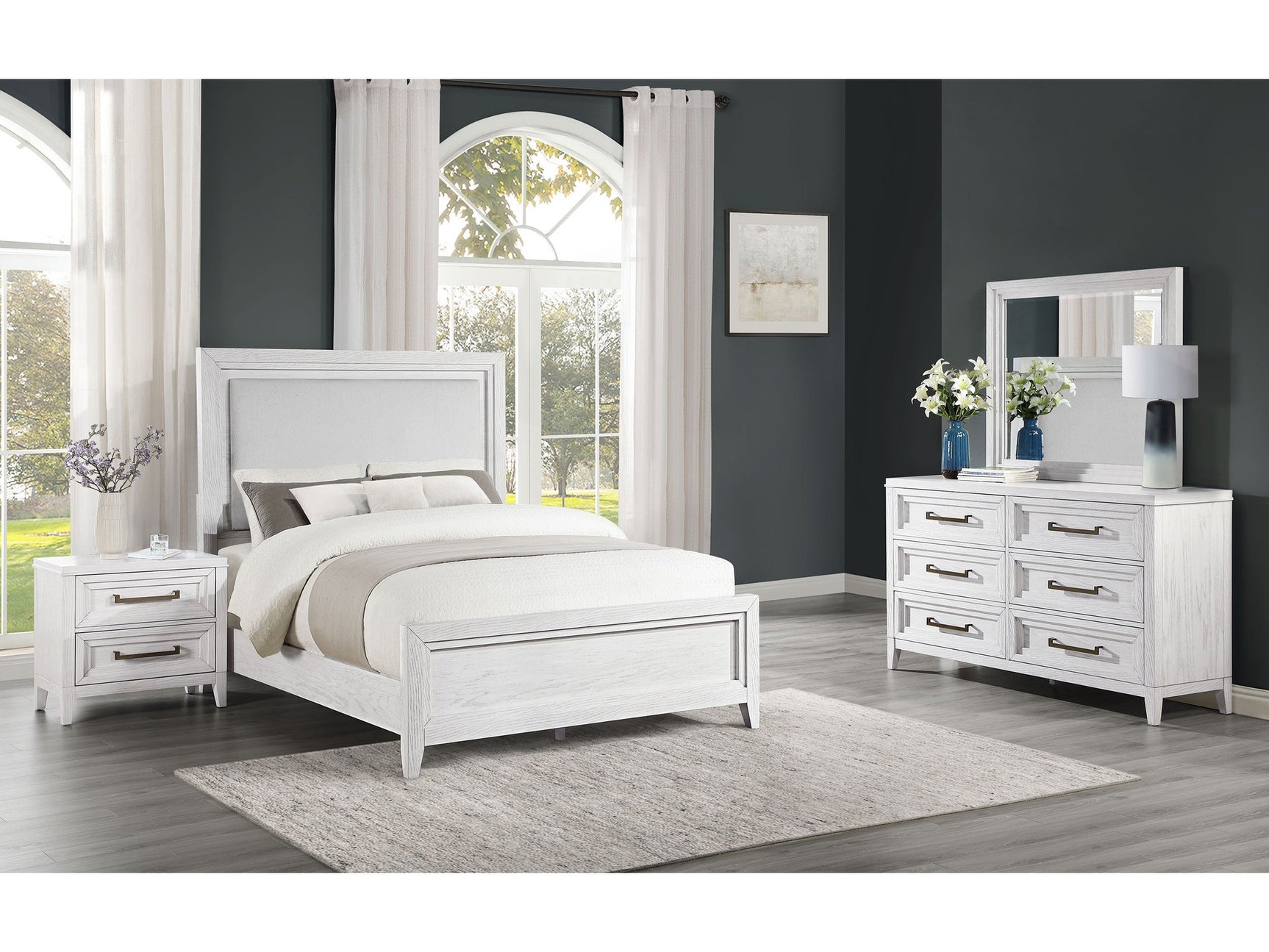 Marielle Distressed White 4-piece Eastern King Bedroom Set - Ornate Home