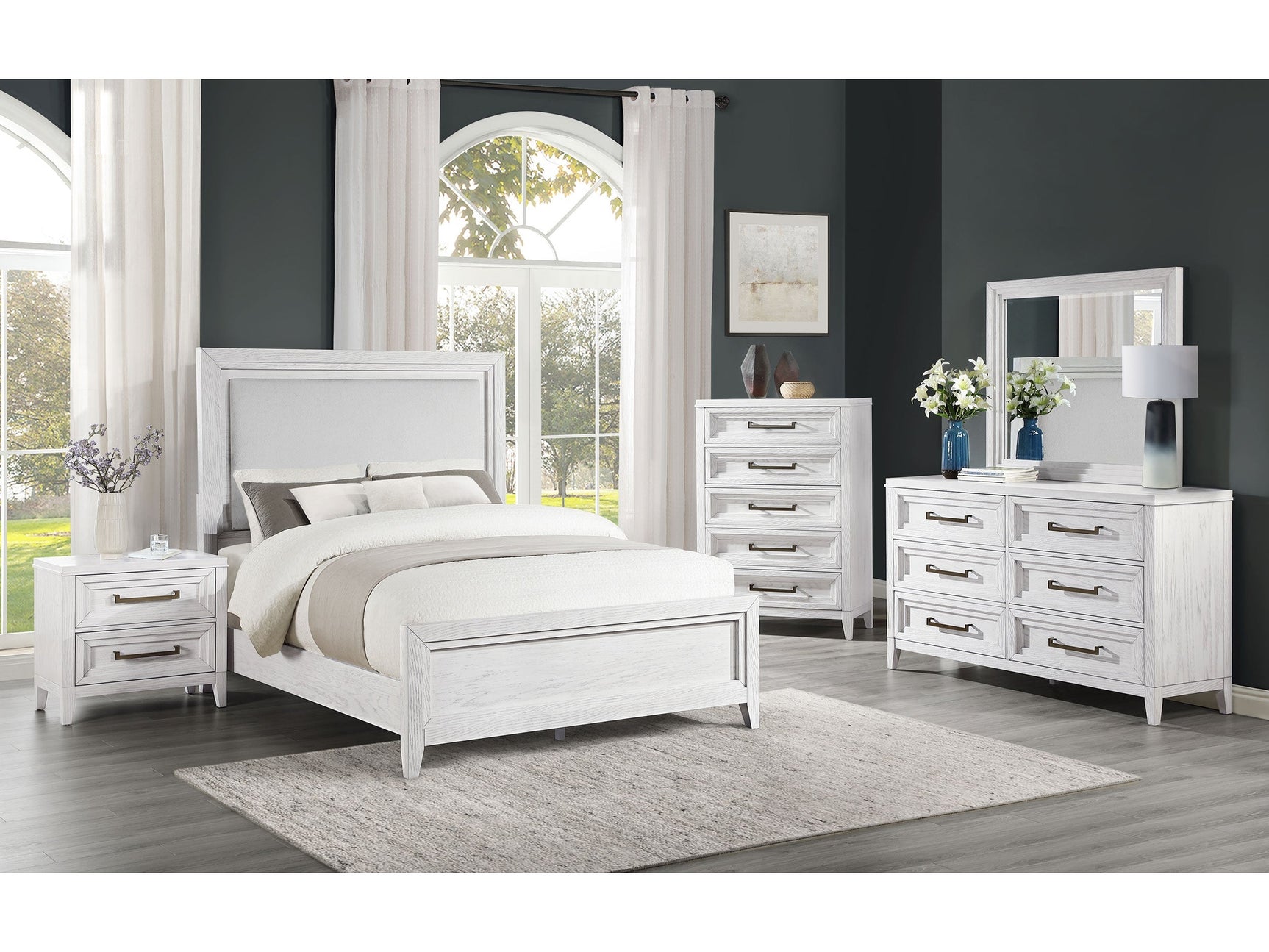Marielle Distressed White 5-piece California King Bedroom Set - Ornate Home