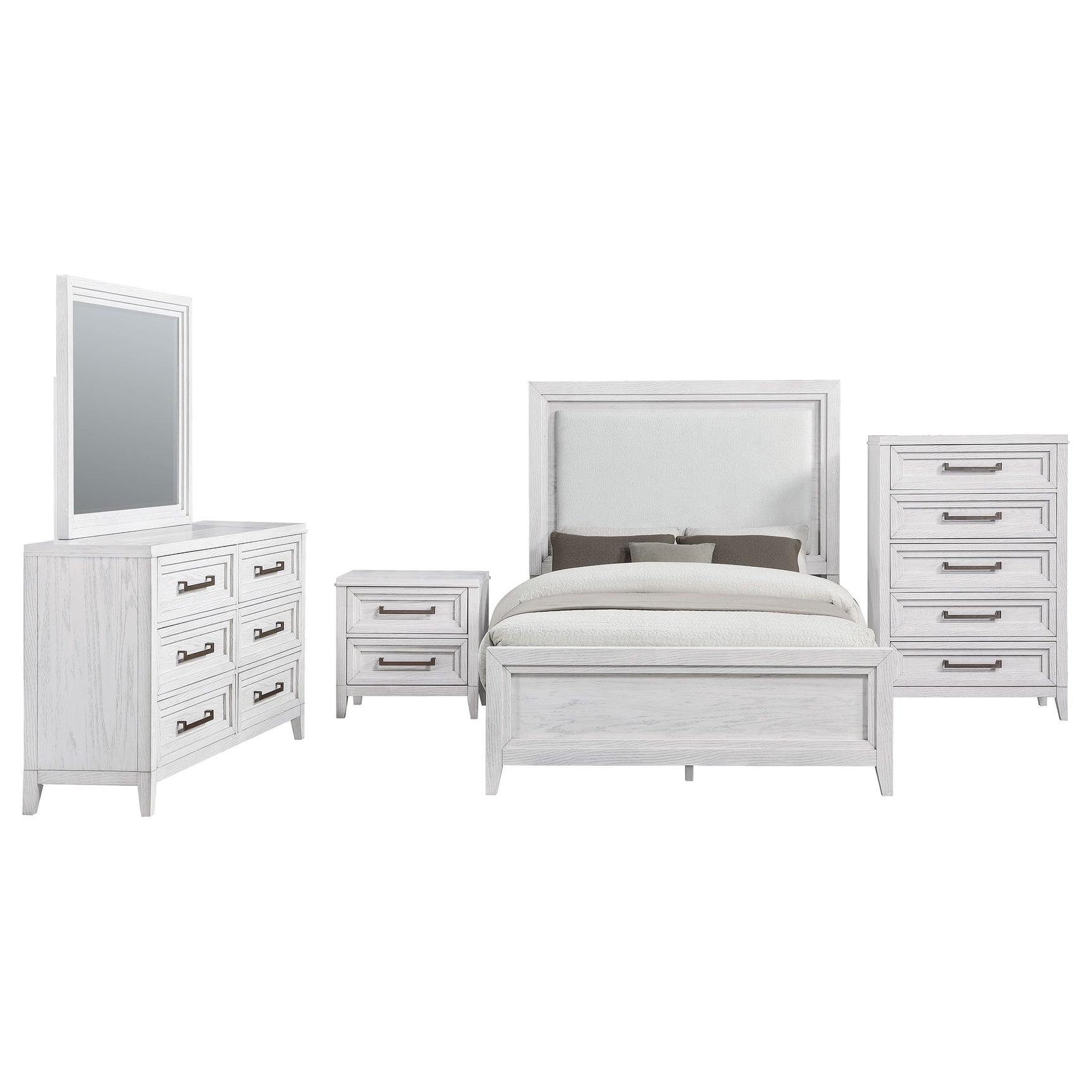 Marielle Distressed White 5-piece Eastern King Bedroom Set - Ornate Home