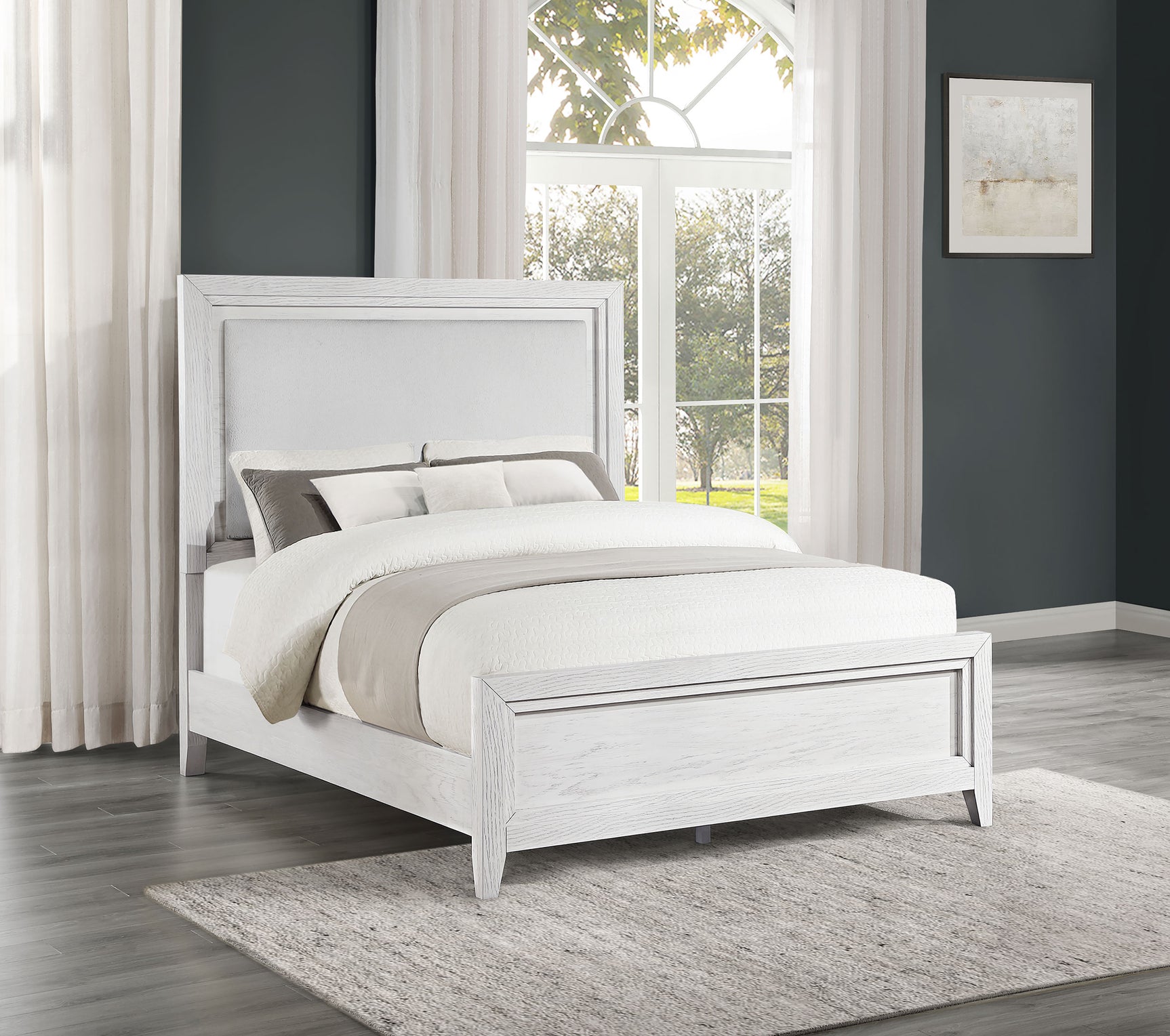 Marielle Distressed White Eastern King Panel Bed - Ornate Home