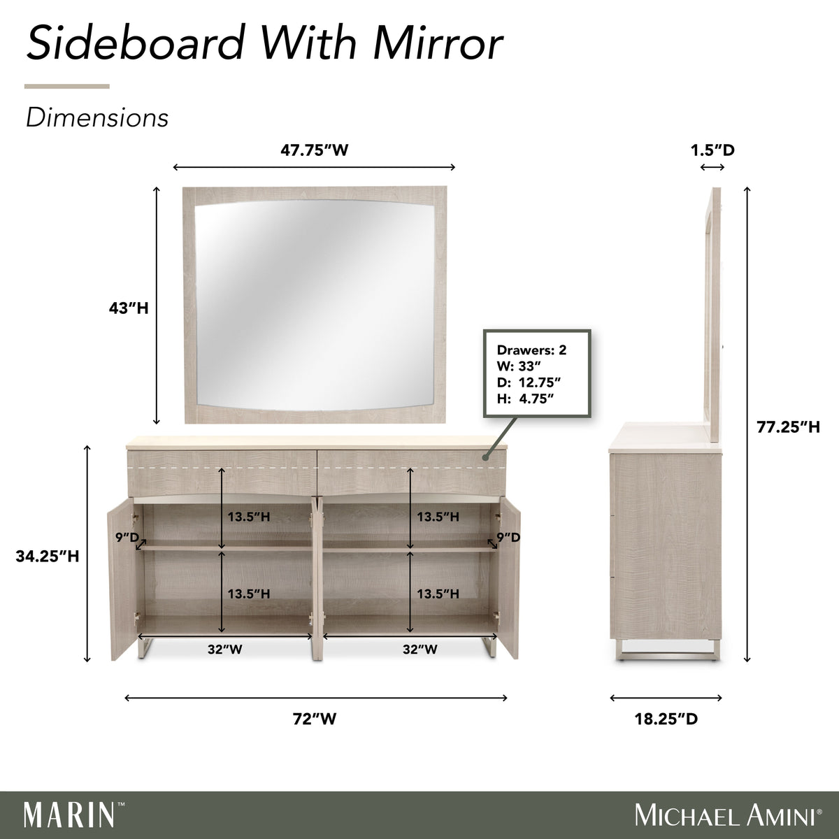 Marin Greige Sideboard with Mirror