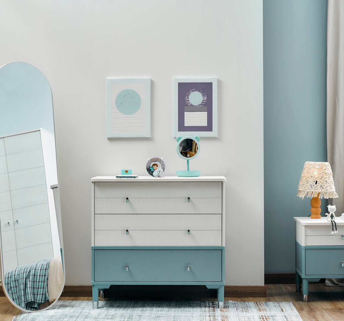 Marin Light Blue/White Chiffonier With Mirror - Ornate Home