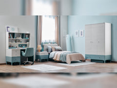 Marin Light Blue/White Kids Room Set (Twin Bed & Study Desk & Nightstand) - Ornate Home