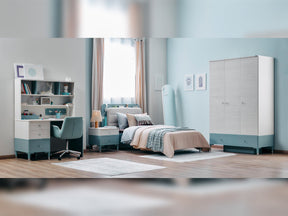 Marin Light Blue/White Kids Room Set (Twin Bed & Study Desk & Nightstand) - Ornate Home