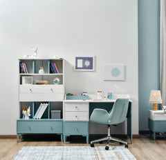 Marin Light Blue/White Kids Room Set (Twin Bed & Study Desk & Nightstand) - Ornate Home
