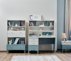 Marin Light Blue/White Kids Room Set (Twin Bed & Study Desk & Nightstand) - Ornate Home