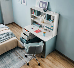 Marin Light Blue/White Kids Room Set (Twin Bed & Study Desk & Nightstand) - Ornate Home