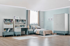 Marin Light Blue/White Kids Room Set (Twin Bed & Study Desk & Nightstand) - Ornate Home