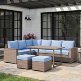 Marina Blue/Brown Outdoor Sectional Set - Ornate Home