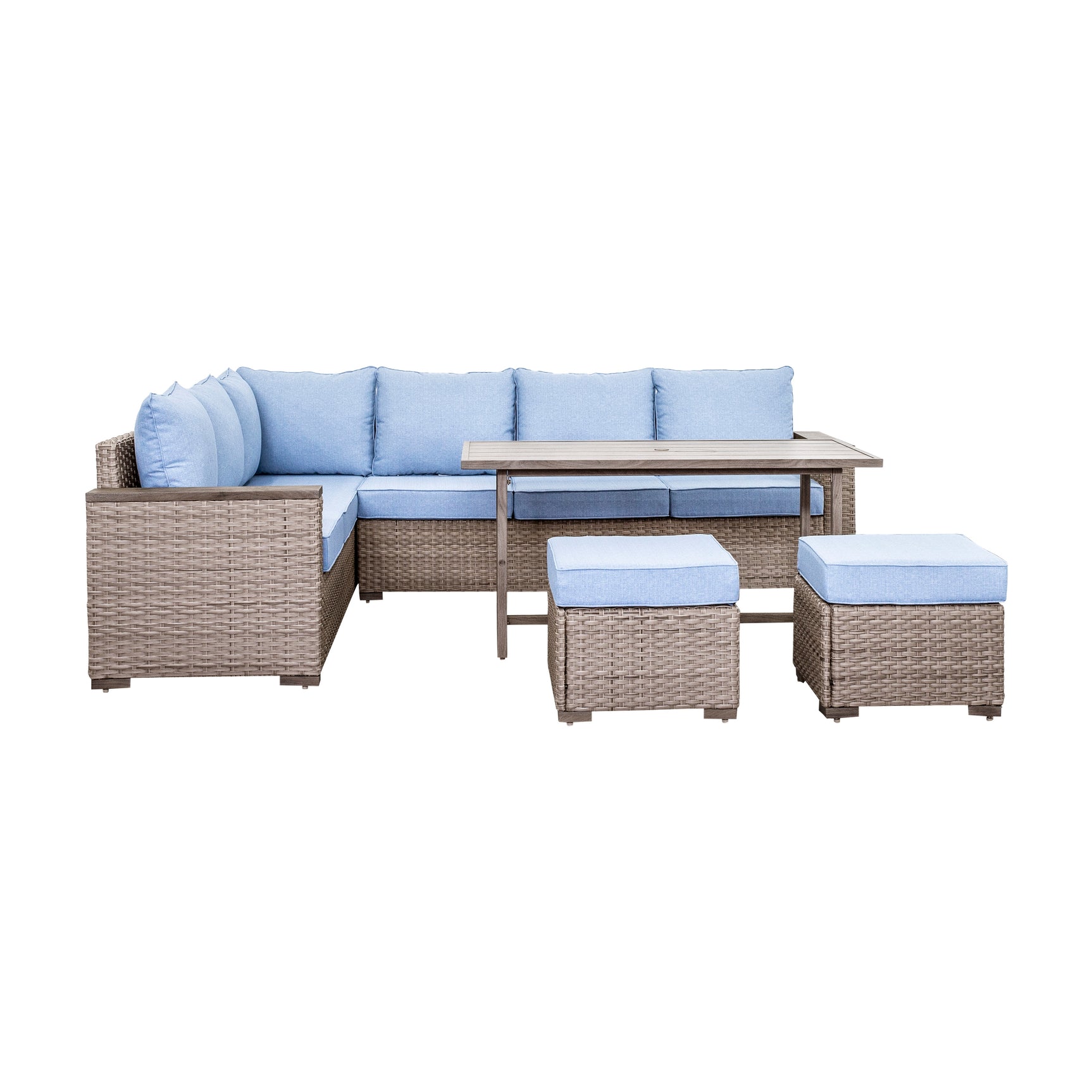 Marina Blue/Brown Outdoor Sectional Set - Ornate Home